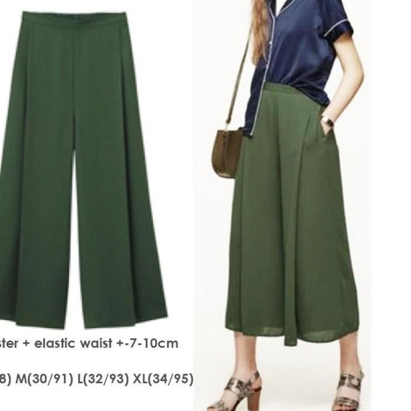 UNIQLO GU KULOT PANJANG ORIGINAL-Palazzo-hijau botol