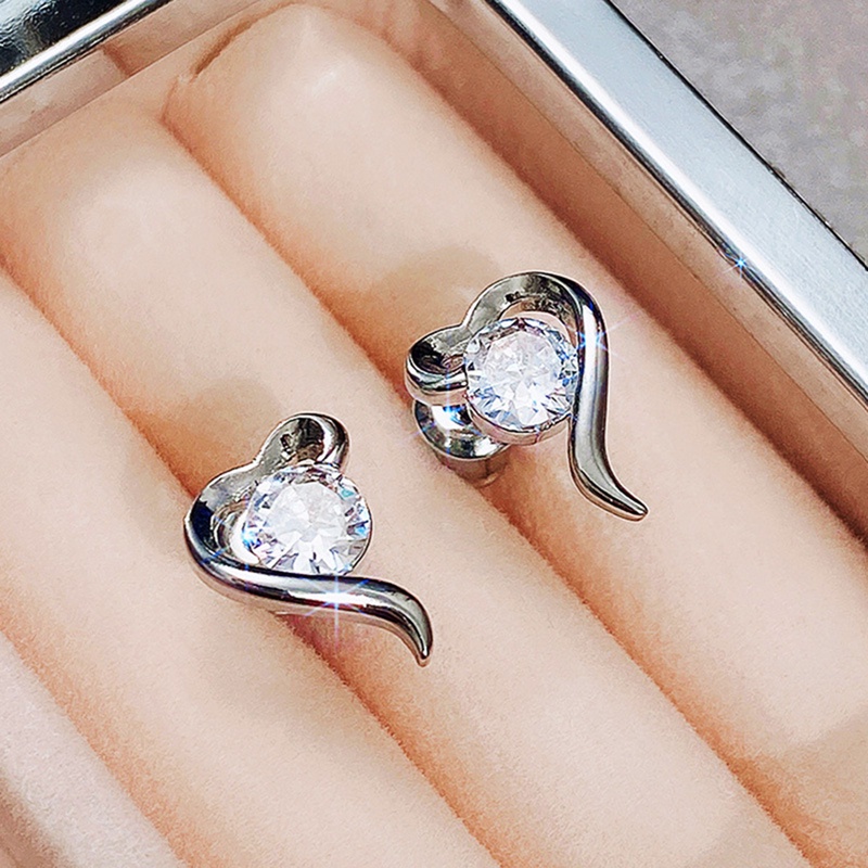 Fancyqube Anting Stud Desain Hati Kunci Rendah Gaya Elegan Untuk Aksesoris Pernikahan Wanita