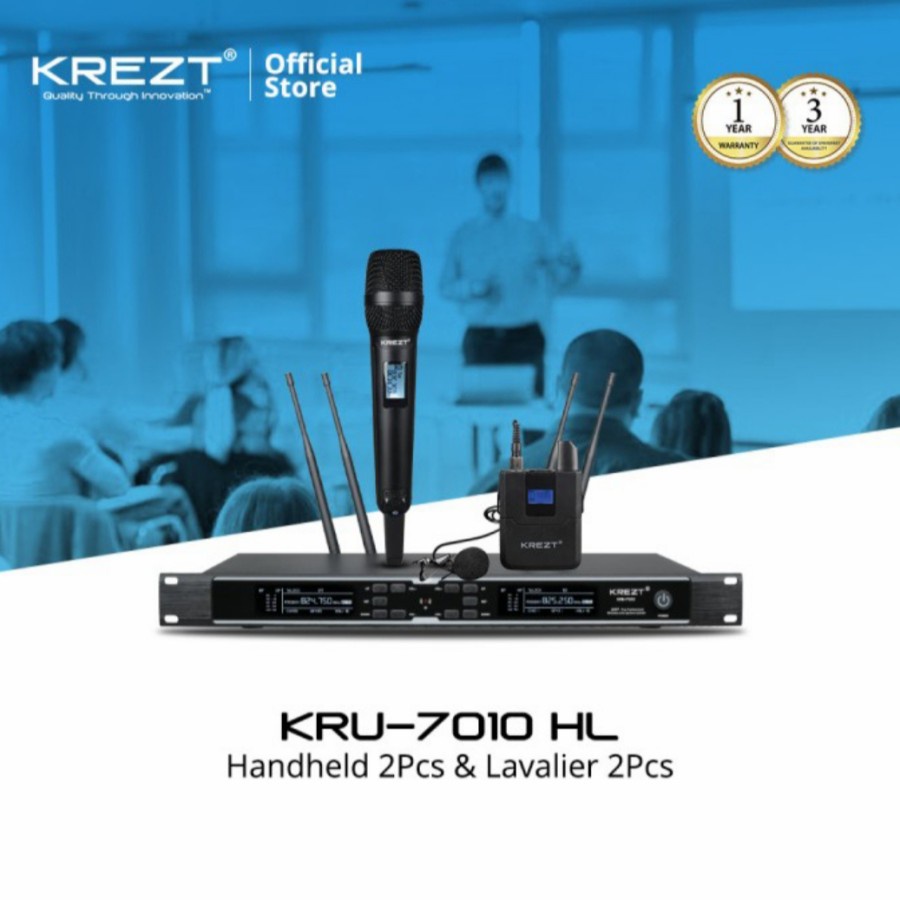 MICROPHONE - MIC WIRELESS KREZT KRU 7010 MULTICHANNEL DUAL MIK VOKAL KARAOKE ORIGINAL