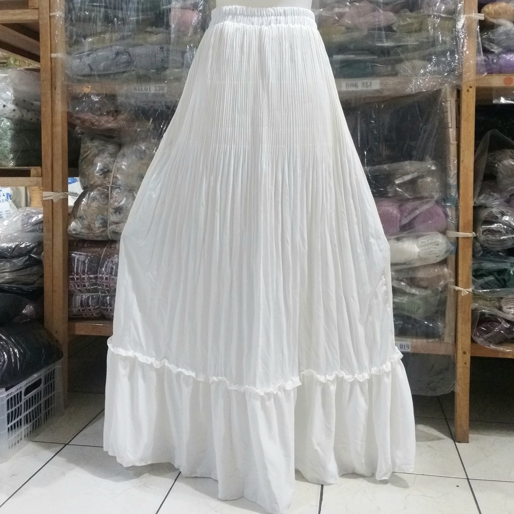 Rok panjang Plisket Lidi Cabang Rok muslim/Mayung/Payung Longgar/jumbo Bawahan Terbaru Termurah Terlaris-Broken white