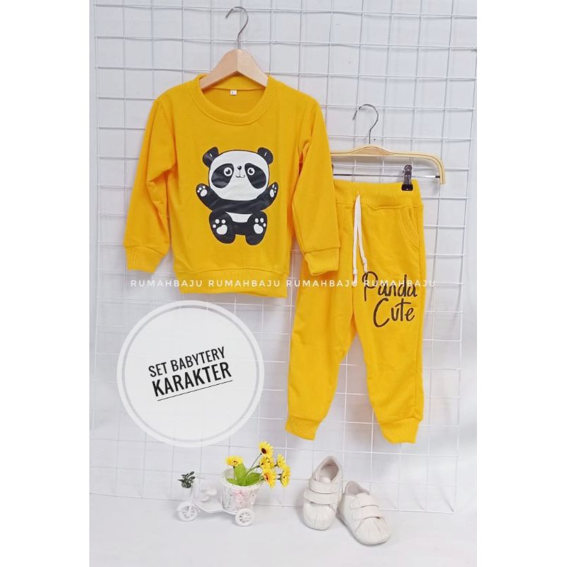 SETELAN SPORT KARAKTER / SETELAN ANAK CEWEK-COWOK-KUNING PANDA
