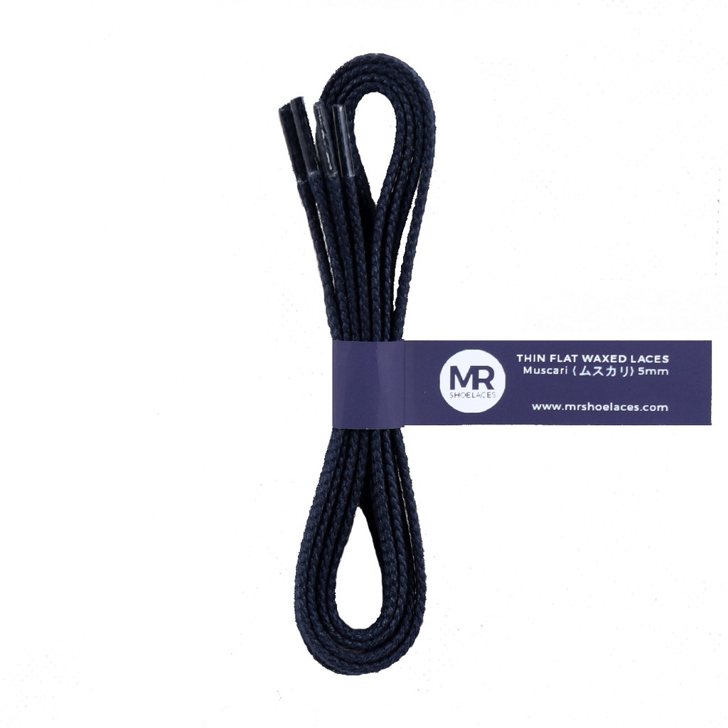 MR Shoelaces TH15 Muscari (Biru Gelap) Tali Sepatu Lilin Gepeng Thin 3-4mm (Waxed Laces) 50cm 80cm 100cm 120cm 150cm