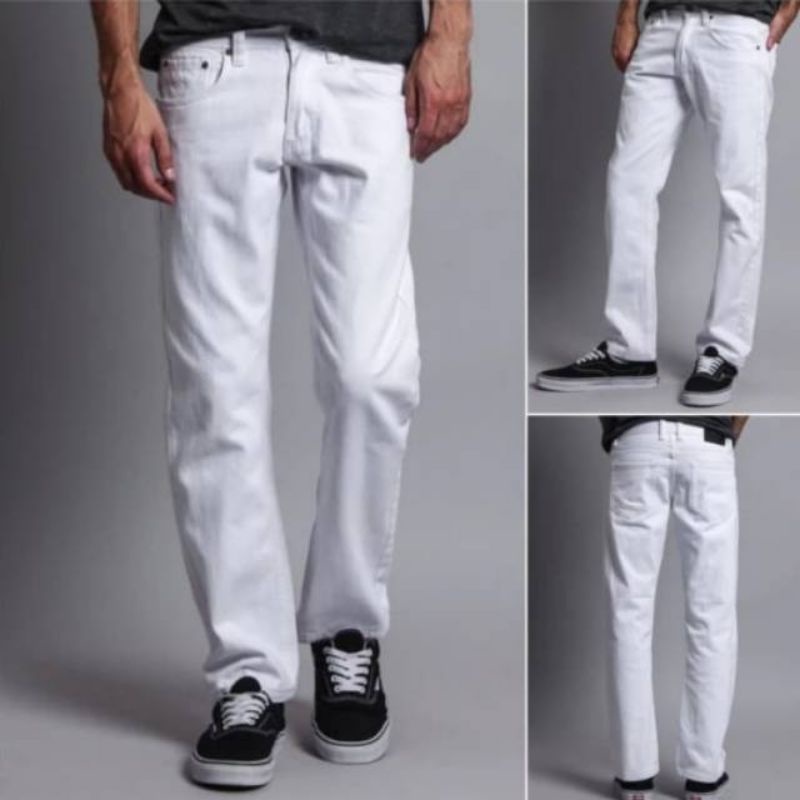 (BISA COD)CELANA JEANS LAKI LAKI MODEL STANDAR REGULAR PUTIH NATURAL