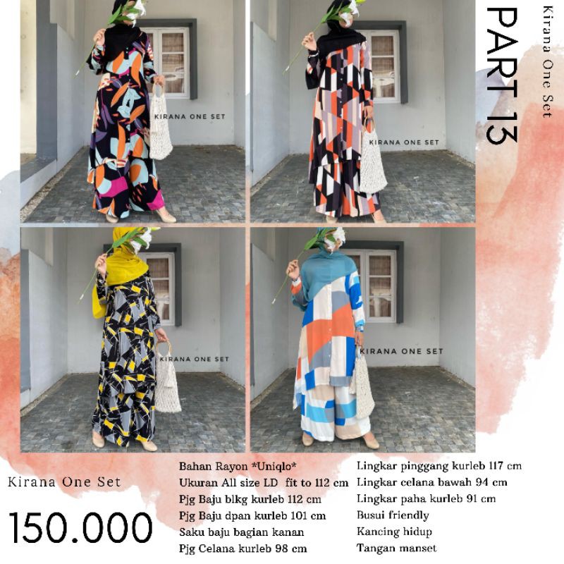 Baju Setelan Katun Rayon Premium Kirana One Set Kulot Tunik LD 112 Busui Friendly Bisa COD Part 13