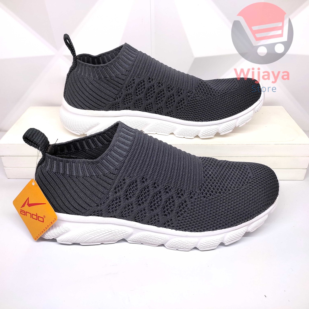 Sepatu Sneaker Slop Ando Rajut Pria 39-43 Warna Hitam Abu untuk Tampilan Kasual yang Stylish OUTSUKA FUBORU