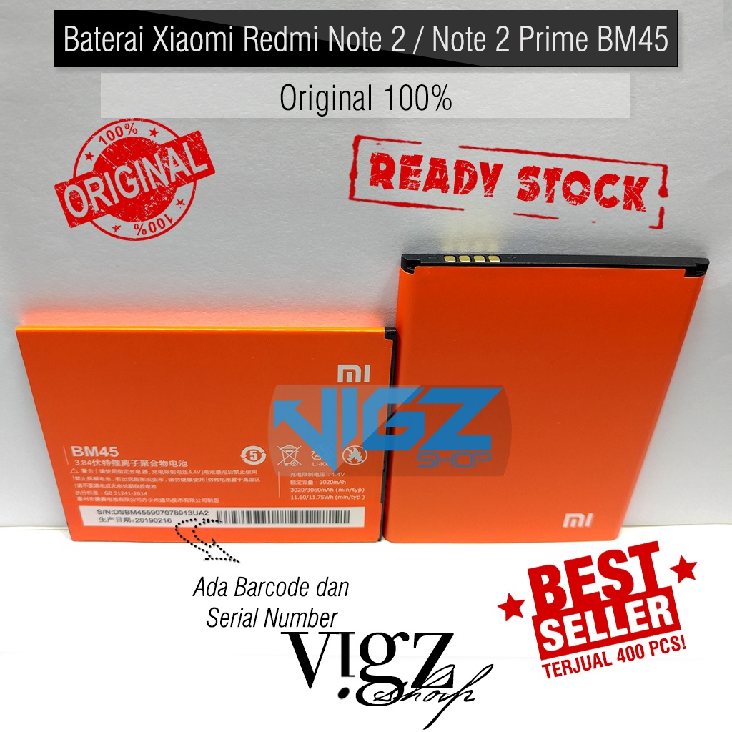 Baterai Xiaomi Redmi Note 2 Redmi Note 2 Prime BM45 Original 100%