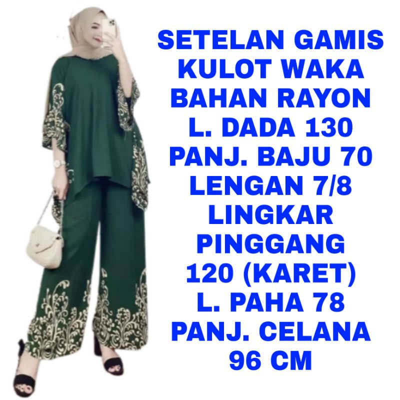 WK SETELAN GAMIS JUMBO BIG SIZE CELANA KULOT TUNIK WANITA LENGAN 7/8 SETELAN BAJU MUSLIM LD 130
