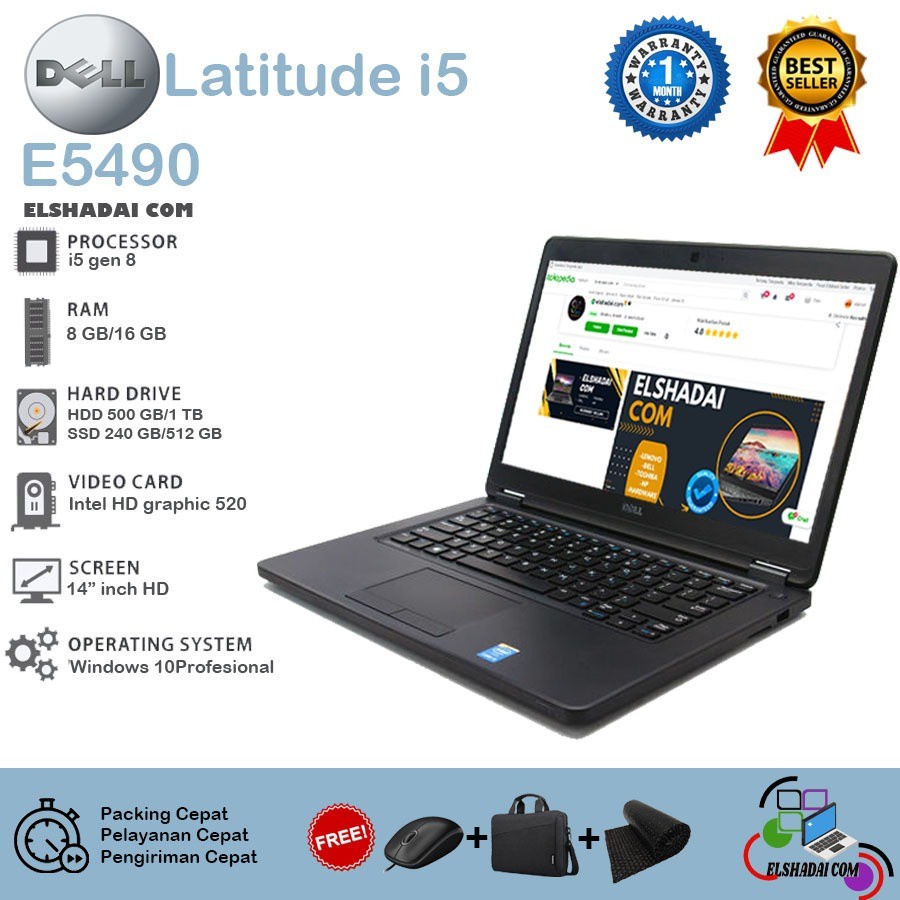 HARGA LAPTOP BEKAS || Dell Latitude 5490 core i5 gen 8 ram 8gb ssd 256gb cam layar 14 muluss