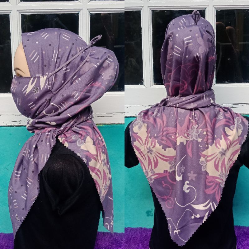 Hijab Segiempat Motif Masker / Set Masker.