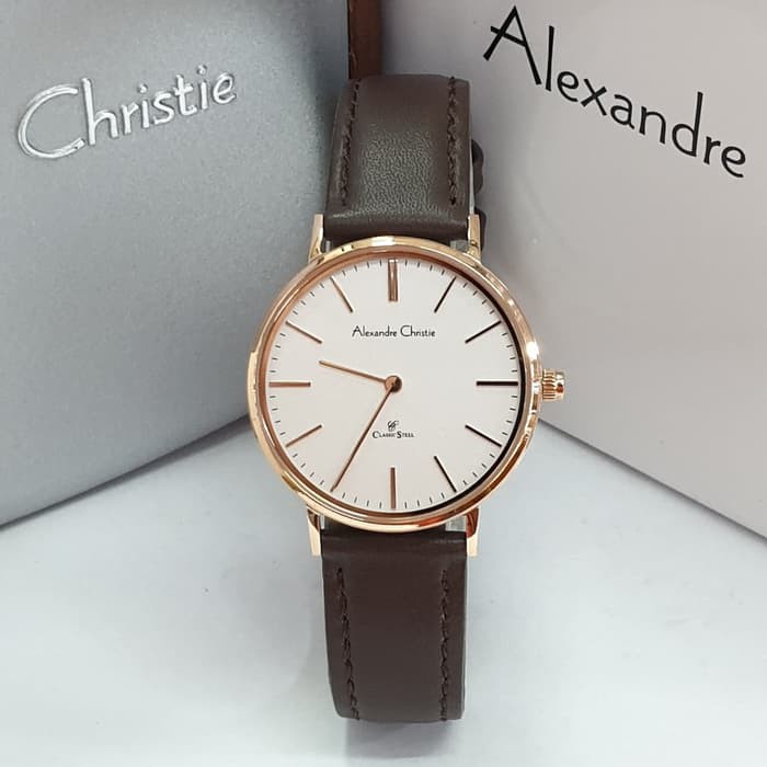 Jam Tangan Wanita Alexandre Christie AC 8625 Rosegold Brown Original