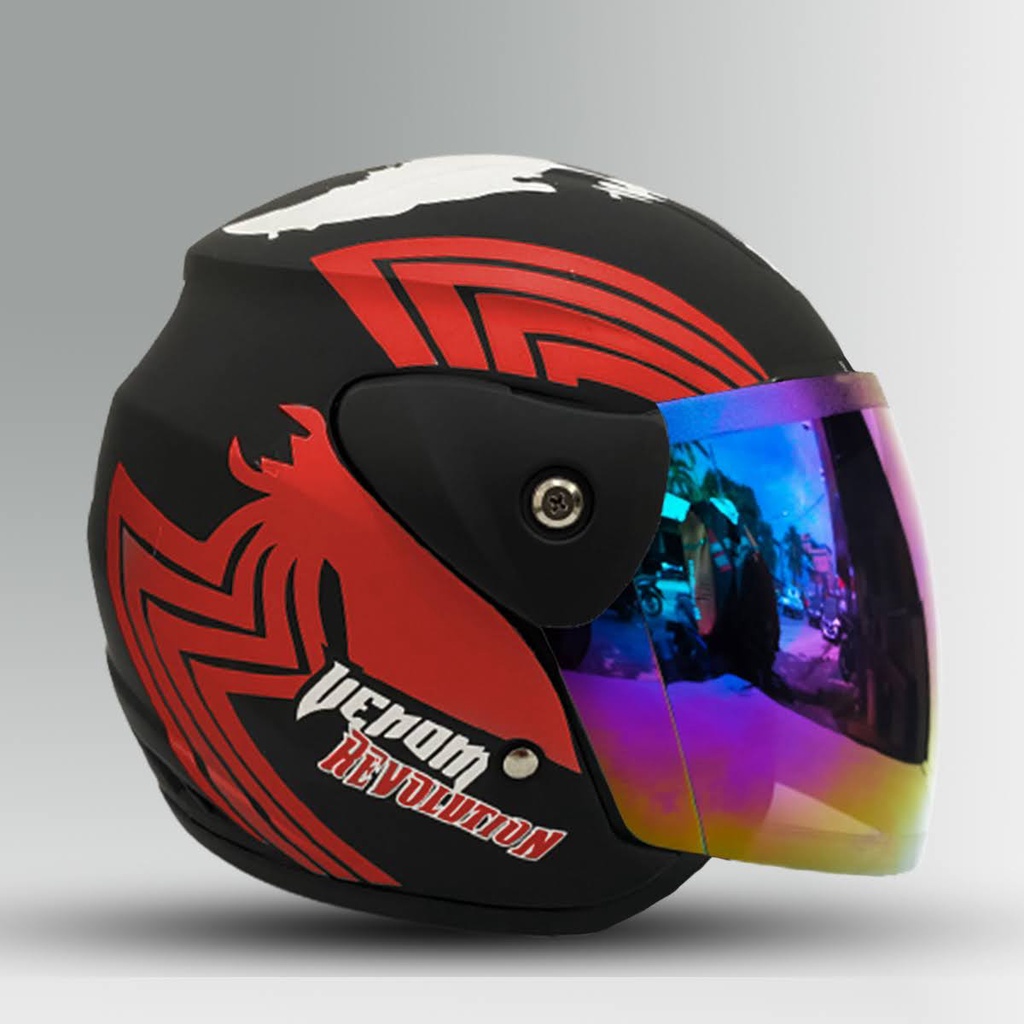 HELM EVOLUTION HALF FACE MOTIF VENOM MIRIP SEPERTI HELM GM ORIGINAL UNTUK PRIA DAN WANITA DEWASA COD FREE PACKING DUS -Bukan Helm Kyt Dj maru Kyoto