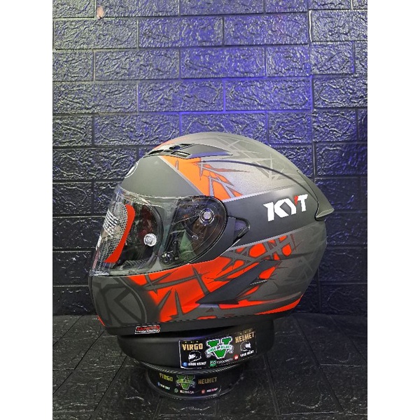 KYT FALCON Fr SPIKE GUNMETAL DOFF RED DOUBLE VISOR SNI DOT