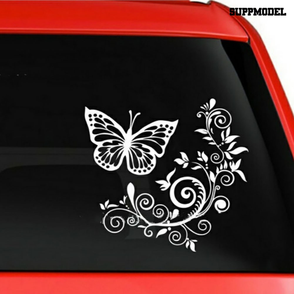 Car Butterfly Stiker Decal Reflektif Motif Kupu-Kupu + Bunga Untuk Dekorasi Body / Jendela Mobil