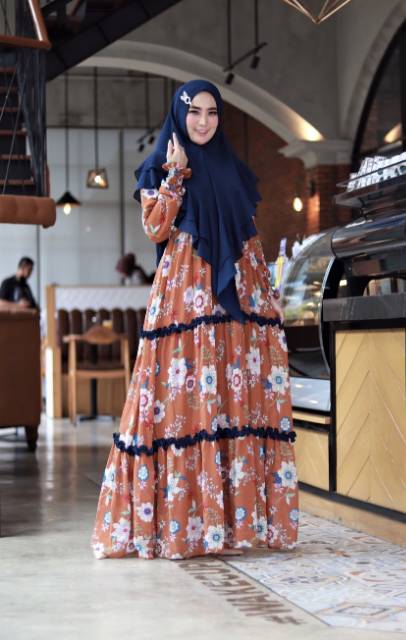 Gamis Syahla Syari Ceruty motif bunga Premium COD
