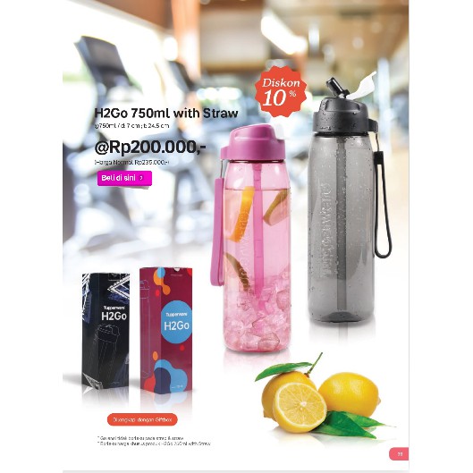 Tupperware H2GO 750ml with straw