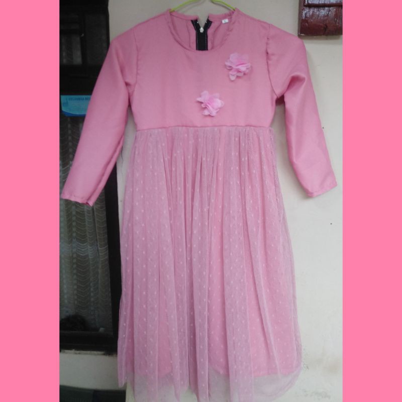 gamis anak tutu polkadot plus hijab