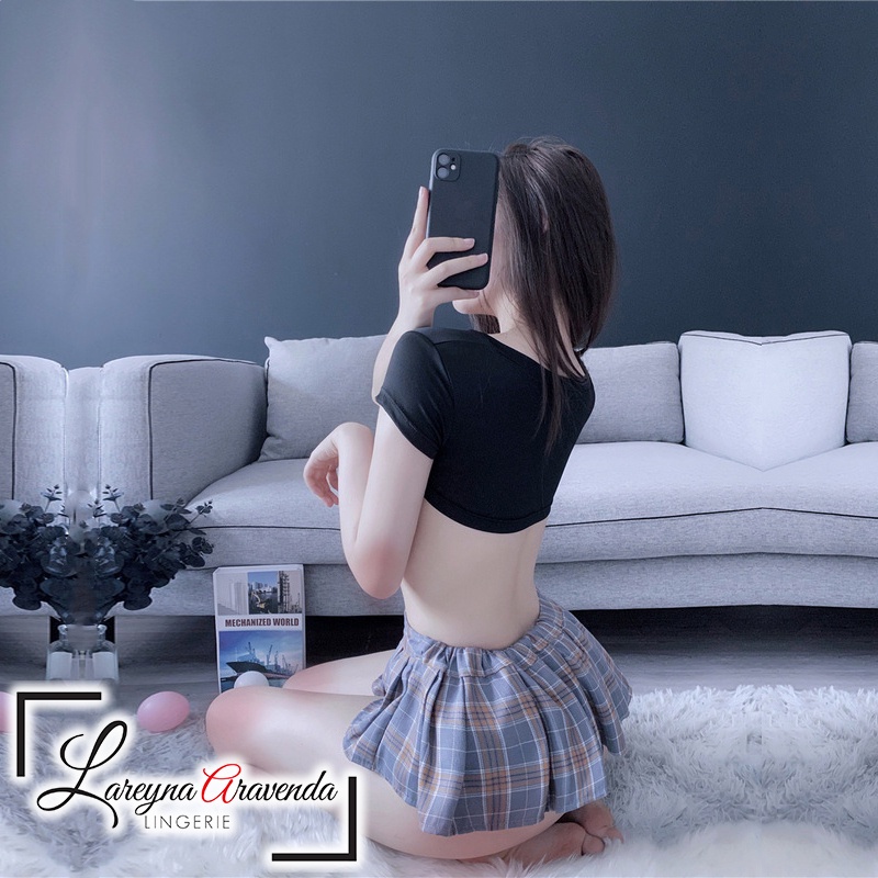 Set Baju Lingerie + Rok Sexy Cosplay Kostum Pemain Tenis Wanita LG093