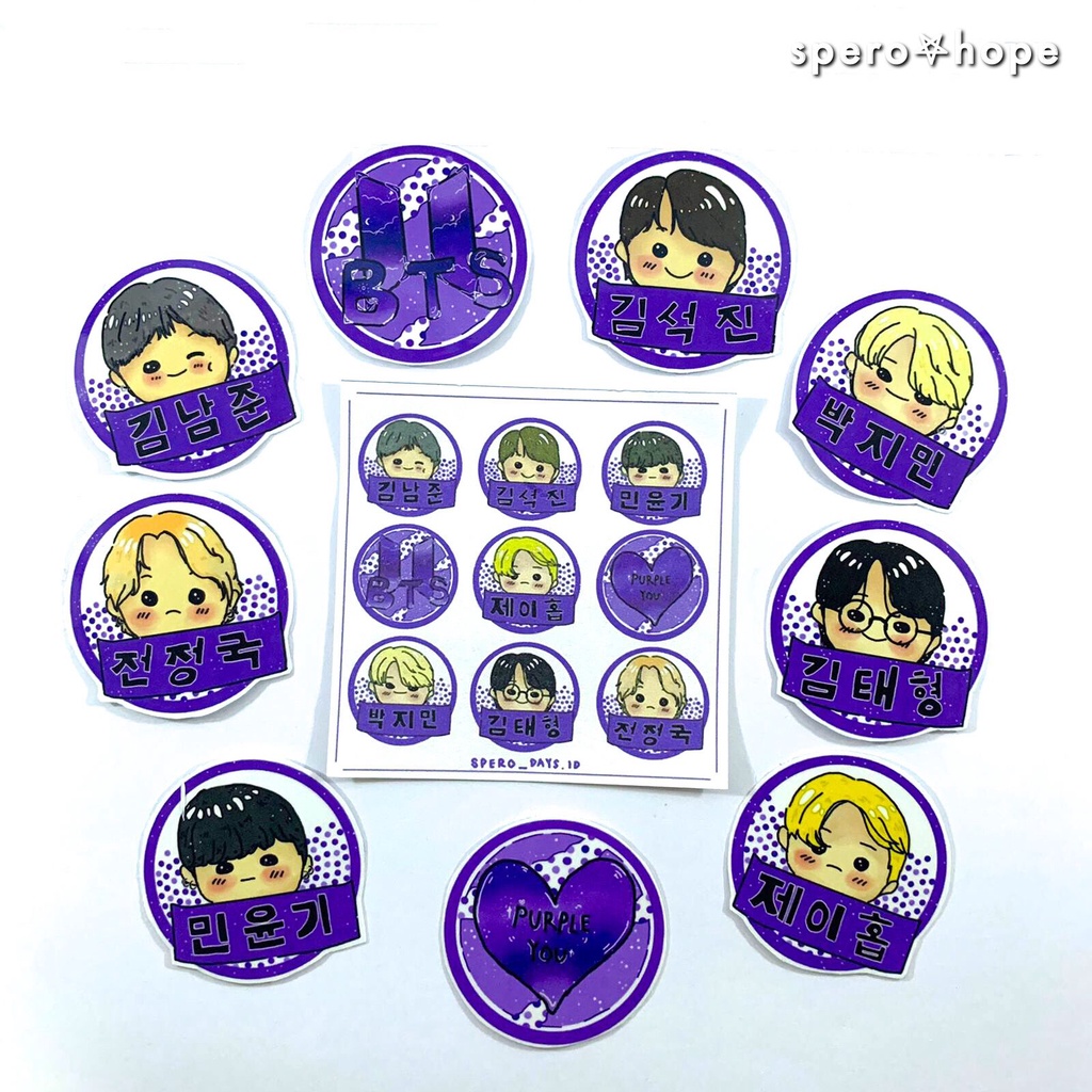 

SPEROHOPE - #BTSBULAT Isi 9 pcs Cute Aesthetic Sticker Laptop Sticker BTS DIY Diary Sticker Jurnal BUJO Planner Deco Stiker Hias Stiker Laptop