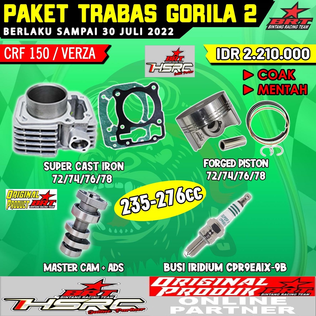 Paket BLOCK Bore Up Gorila BRT Honda CRF 150 Verza New Megapro Fi 72 74 76 78mm Harian Trabas 250 26
