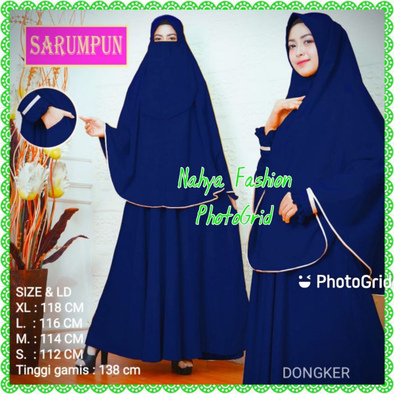 Gamis Syar'i Set Kerudung Cadar Wolfis Dongker