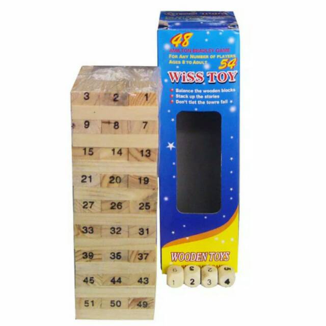 Wooden Stacko Angka (stacko balok kayu) 45 pcs + dadu