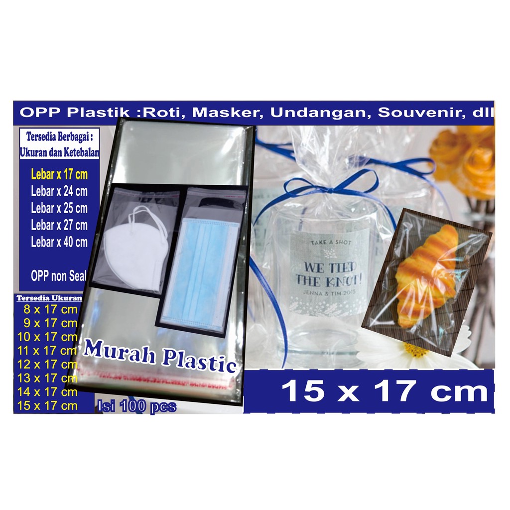 (TERMURAH)Plastik OPP 15 x 14 isi 100 pcs + lem/undangan/roti/souvenir/dll