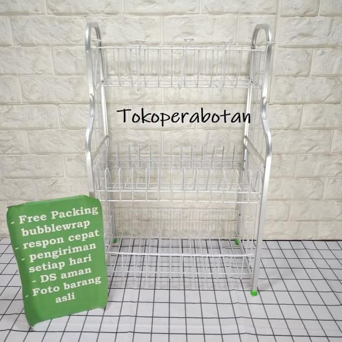 Wr- Rak Piring Aluminium 3 Susun / Rak Gelas 3 Susun - Perak