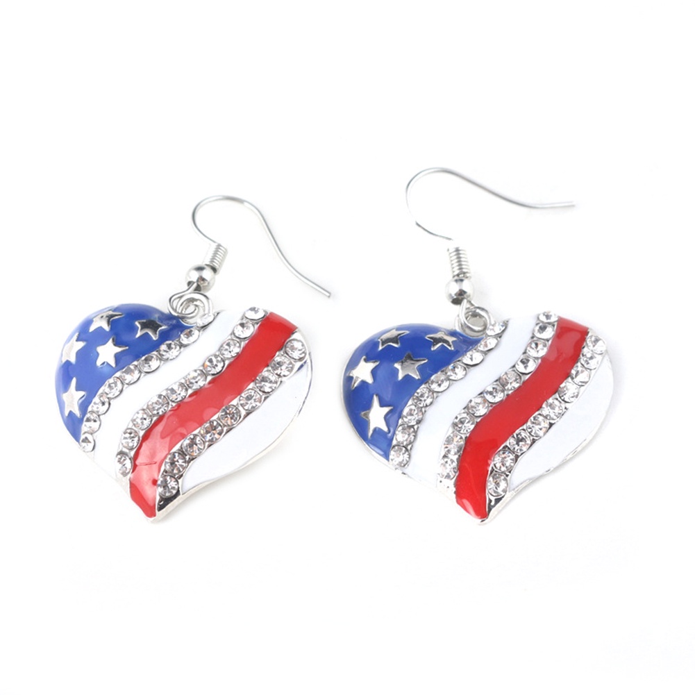 Hu Hu Hu Hu Hu Alat Bantu Pasang Kacamata♡ Anting Kait Bentuk Hati Bintang Bendera Amerika Aksen Berlian Imitasi Untuk Wanita