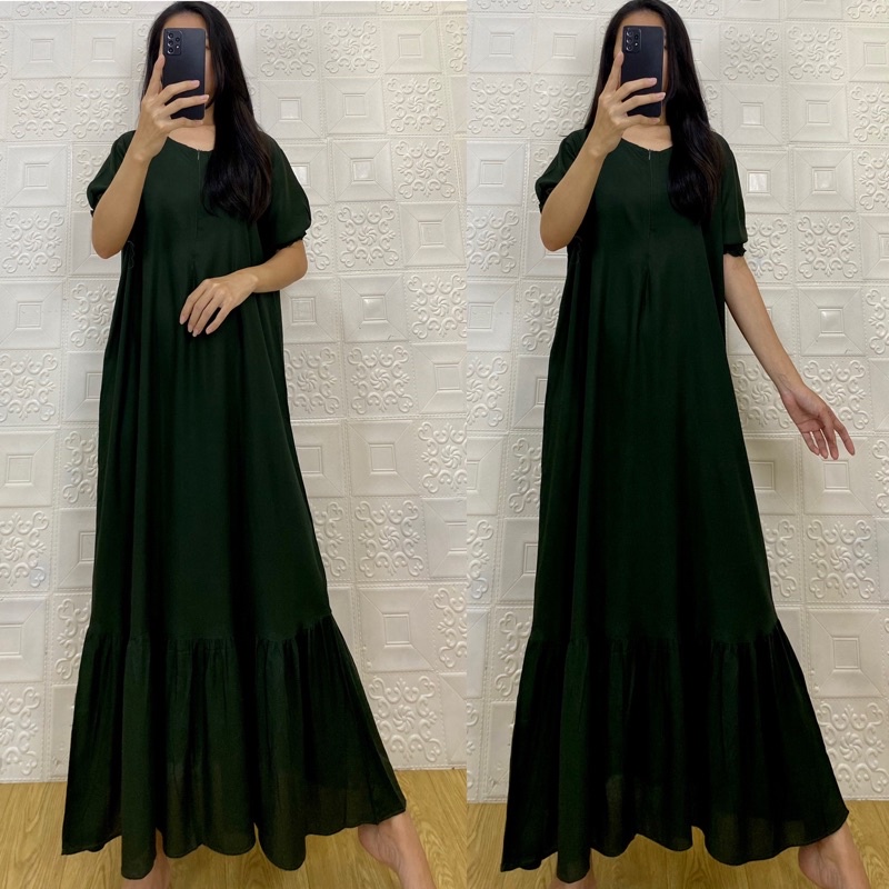 daster MONA tangan 3/4 PB 130cm /daster panjang rempel tangan 3/4  JUMBO premium sleting /busui/rempel tangan 3/4/ tangan pendek/ tali grosir ecer SEMATA KAKI RAYON-Mona karet armi