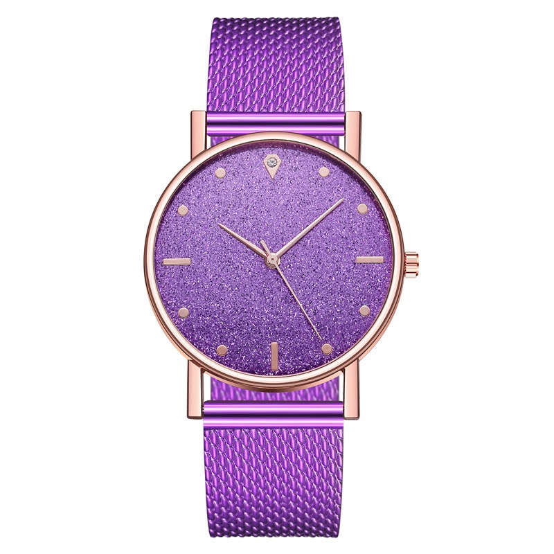 Jam Tangan Gliter Stainless Steel Wanita Quartz Fashion Korean Analog Casual Simple Import-44-5 #11 Ungu