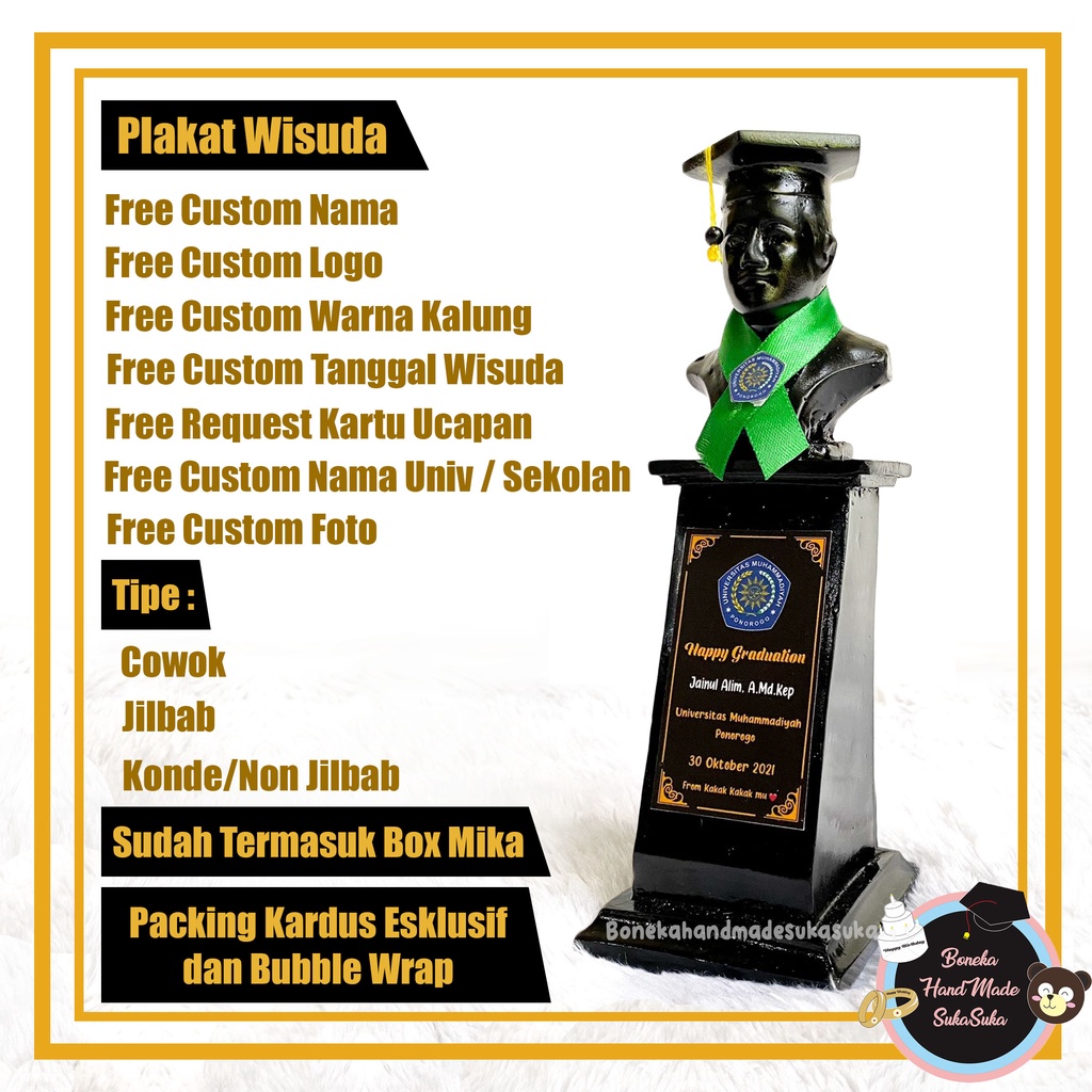 Plakat Patung Wisuda Cowok Cewek Jilbab Konde Non Hijab Hadiah Gift Graduation