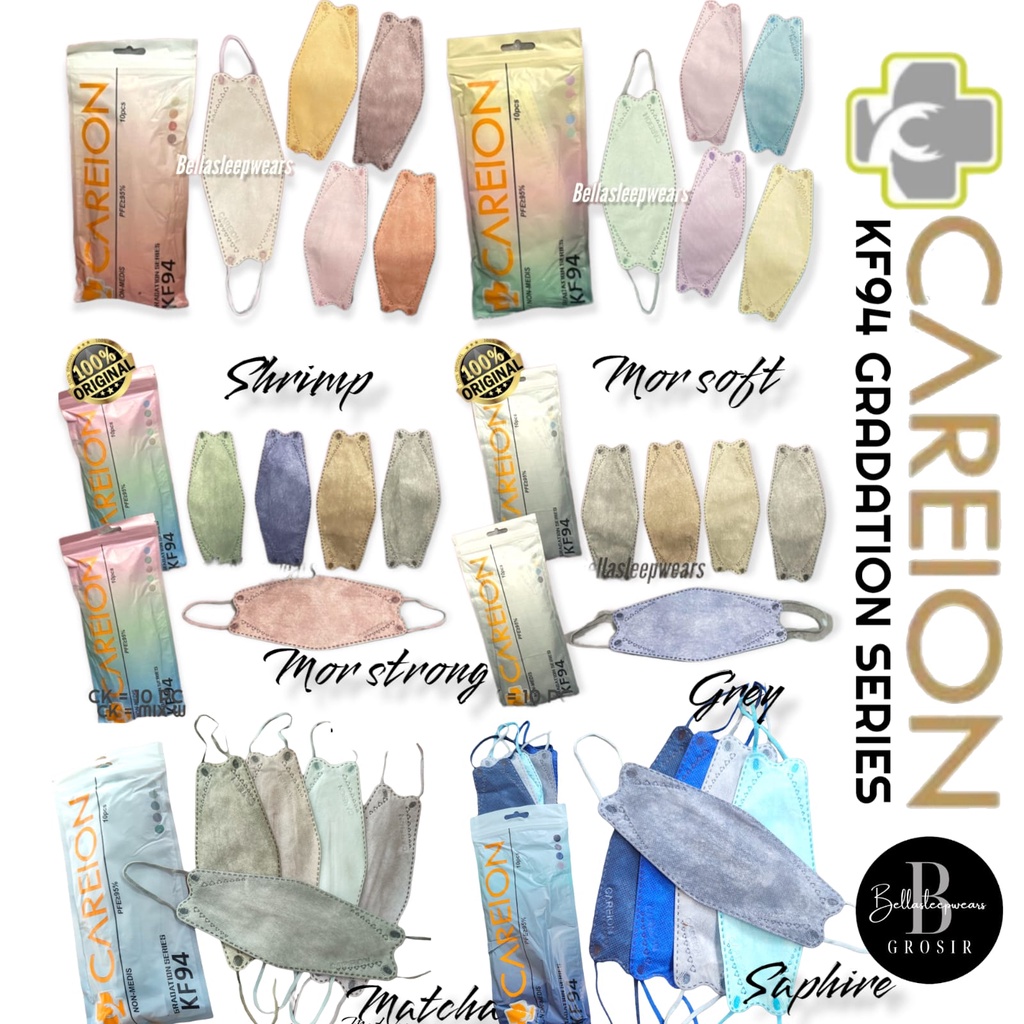 KF94 5PLY GRADATION MIX CAREION - MASKER KF94 GRADATION SHRIMPINK MORANDI / HIJAB CAREION 4 Ply isi 10 Pcs ORIGINAL