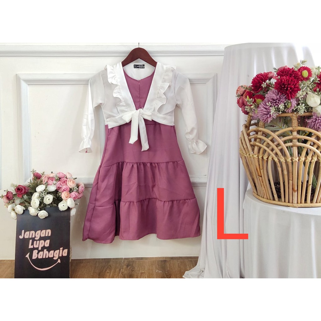 (BISA COD✔️) GAMIS IBU DAN ANAK BISA COUPLE/MODEL ROMPI POLOS/COUPLE IBU ADIK DAN KAKAK TERBARU-PINK TUA L.7-8TH