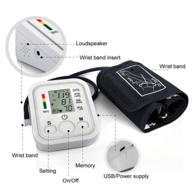 Tensimeter Digital Alat Pengukur Tekanan Darah Blood Pressure Otomatis Monitor LCD Lengan Atas