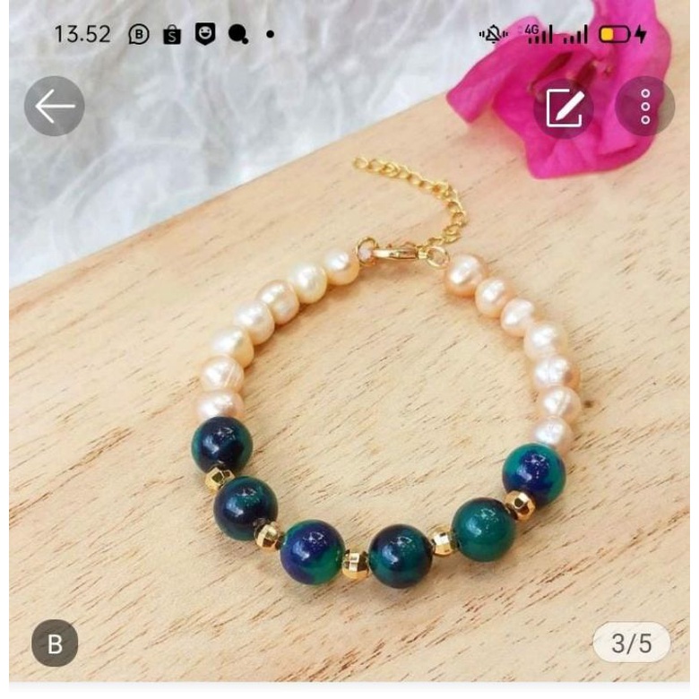 Gelang Mix Batu Giok Mutiara Asli Bersertifikat||gelang tangan bangle||gelang allsize||gelang wanita