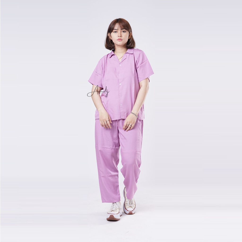 ONE SET BAJU TIDUR PIYAMA WANITA RAYON PIYAMA KANCING HITS PIYAMA KANCING BUSUI