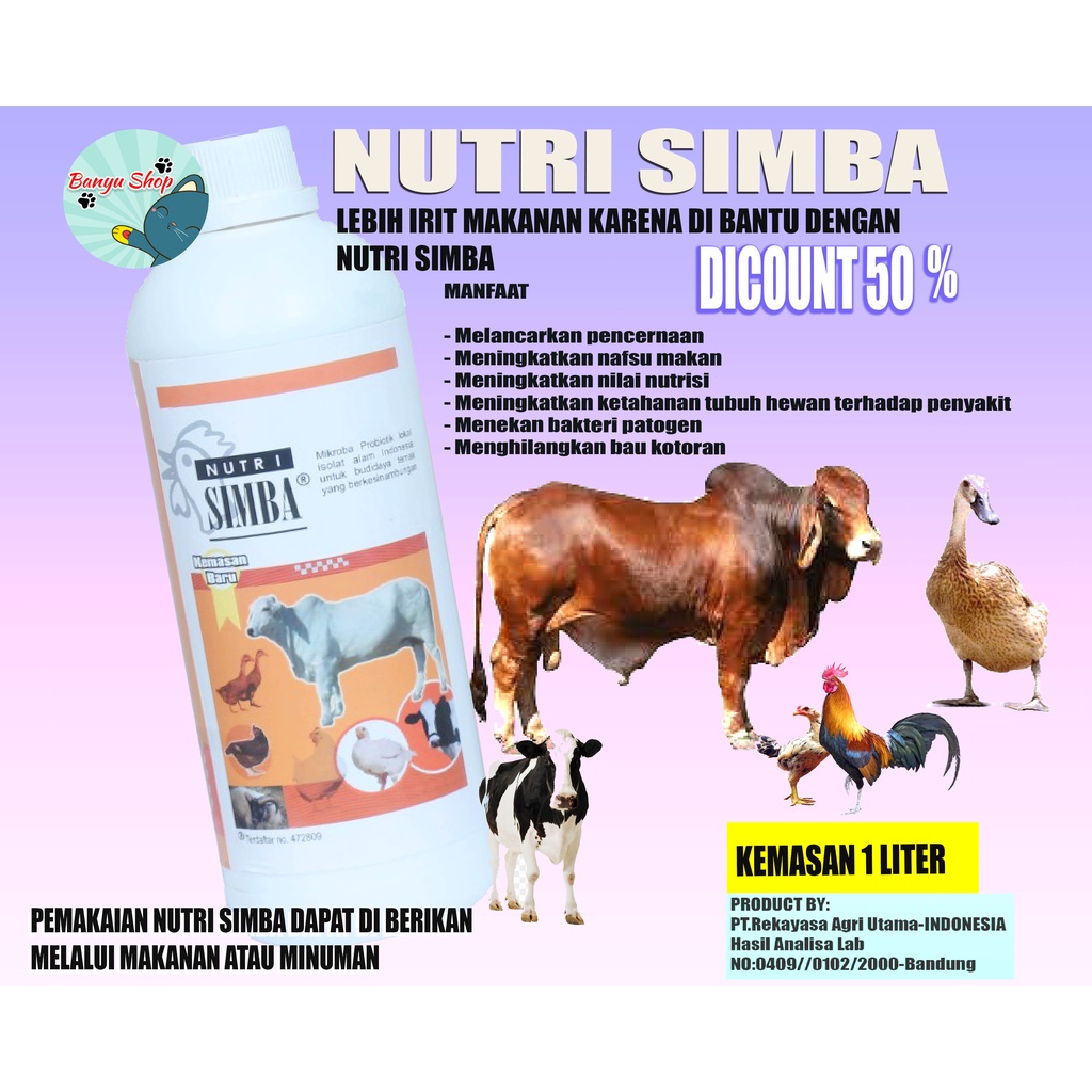 NUTRI SIMBA 1 LITER SUPLEMEN ORGANIK CAIR NUTRISI PROBIOTIK HEWAN UNGGAS &amp; TERNAK SAPI KAMBING BABI AYAM PETELUR BOILER BEBEK ITIK PUYUH-PENGGEMUK HEWAN-VITAMIN PENGGEMUK