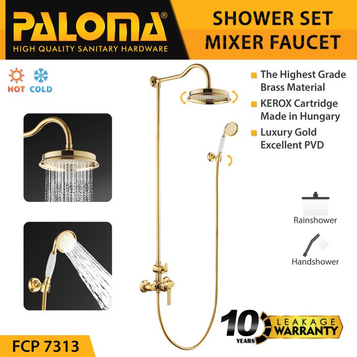 PALOMA FCP 7313 Shower Tiang Set Mandi Keran Kran Panas Dingin GOLD