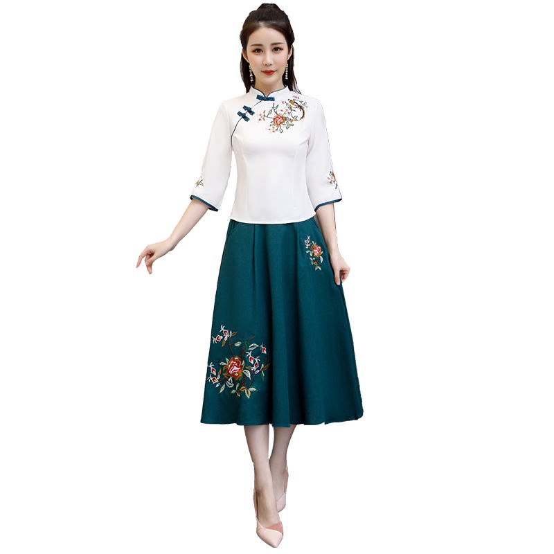 Hanfu women's Chinese style women's clothes 2020 new summer cheongsam two-piece set of girls' Tang c