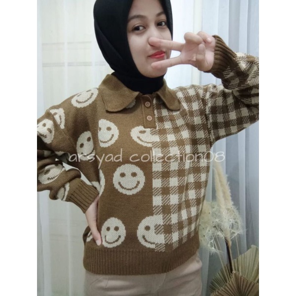 SWEATER RAJUT PREMIUM IMPORT MOTIF SMILE / KOREAN TERBARU 7 GATE