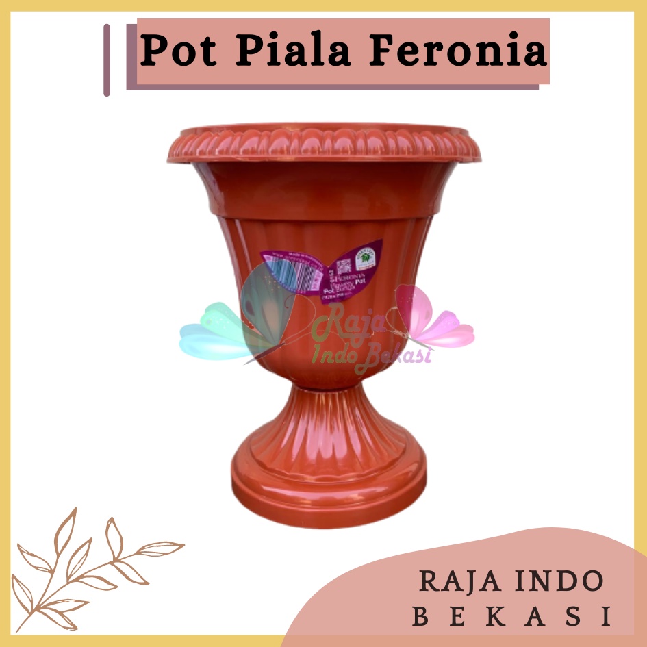 Pot Piala Green Leaf Feronia 6152 Merah Bata Terracota Merah Coklat Pot Piala Tinggi Putih Plastik hitam pendek 50 - Pot bunga tanaman piala feronia putih 18cm - PIALA MINI 6152