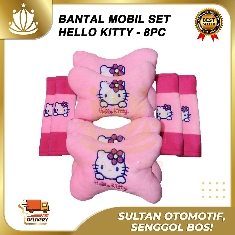 Bantal Jok Mobil hELLO KITTY Set 8 PC / Bantal Leher Mobil HK 8 PC PROMO MURAH