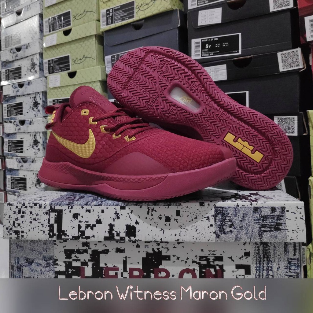 SEPATU BASKET NIKE LEBRON WITNESS 3 MAROON GOLD REPLIKA BOX ORIGINAL