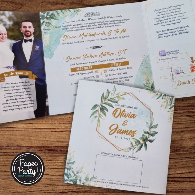 undangan pernikahan tema green leaf wreath