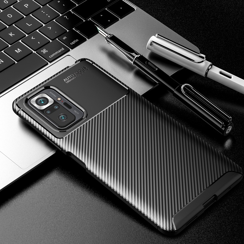 Soft Case Silikon Tekstur Carbon Fiber Shockproof Cover Xiaomi Redmi Note 10 Pro 10S 10 4G