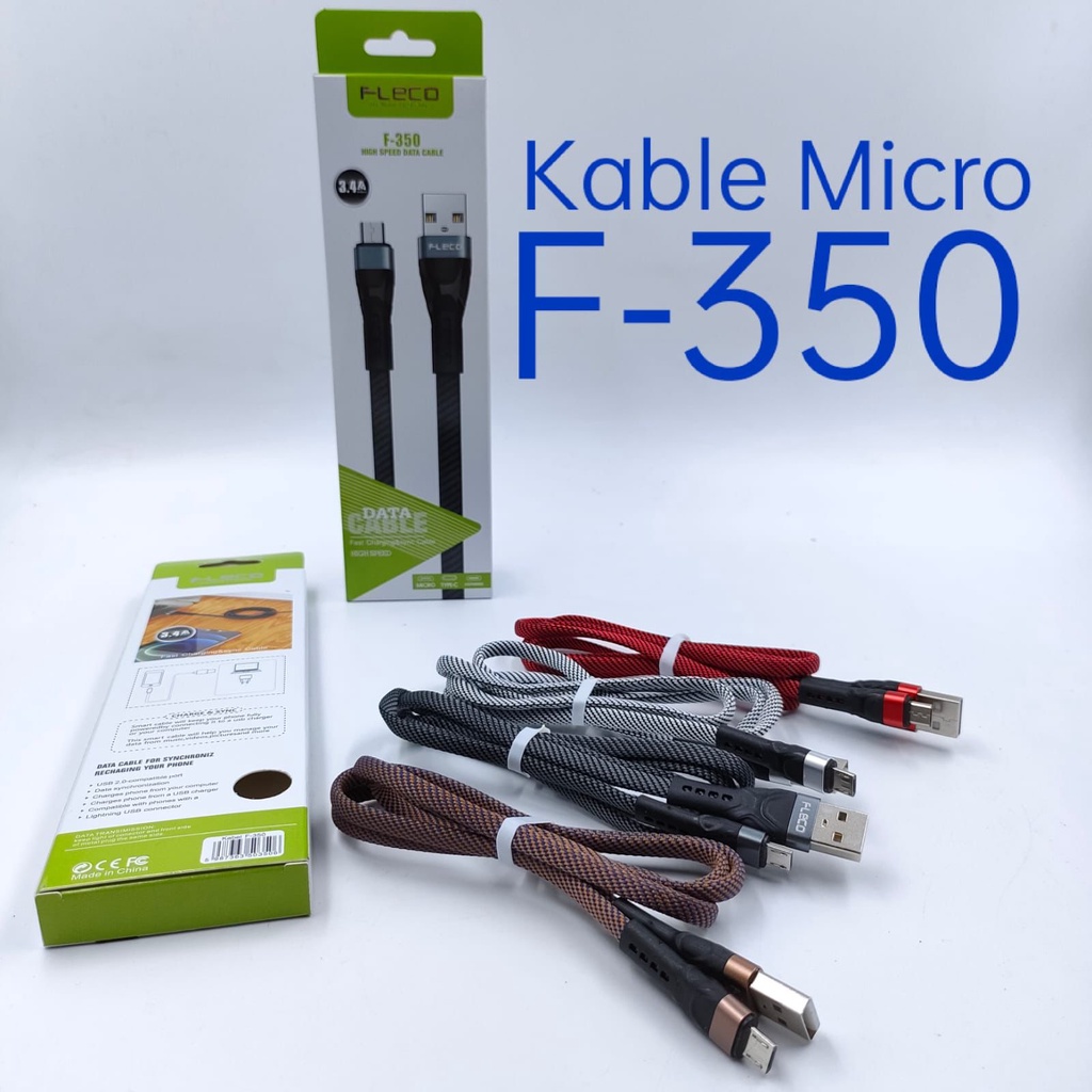 Kabel data fleco F350 MICRO IPHONE TYPE C kabel data charger tipe c fast charging 3,4A ♡ Fleco kode F-350