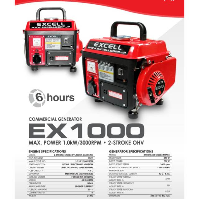 Genset bensin campur 900 watt EX1000 excell