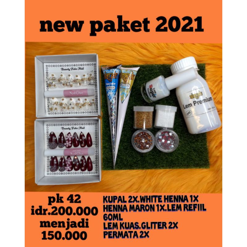 NEW paket henna putih henna maroon dan kuku palsu