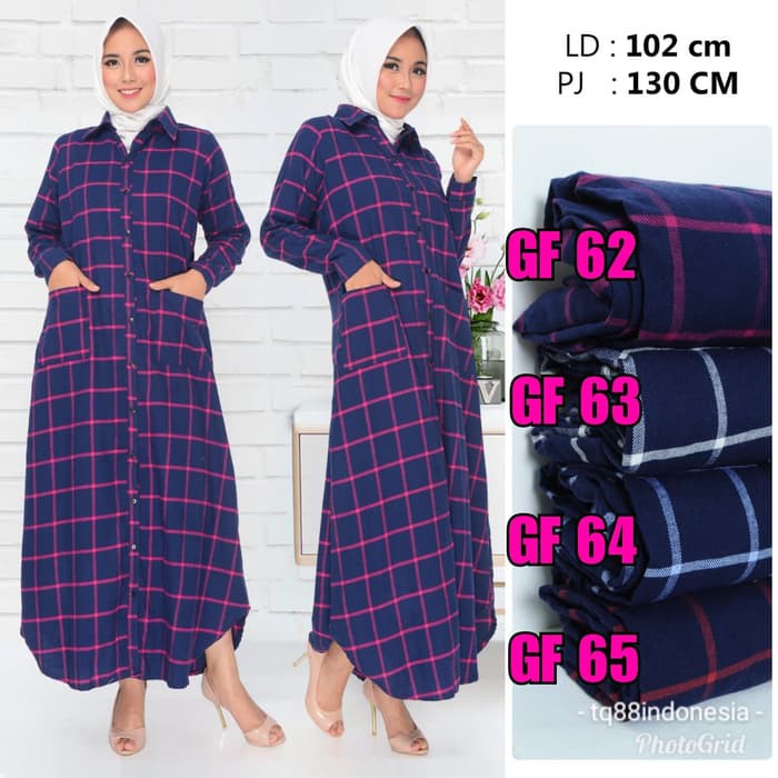 Gamis flanelgamis kotak kotak baju gamis wanita terbarulong dress