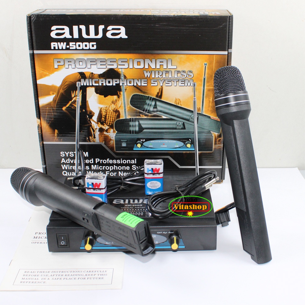 MICROPHONE WIRELESS AIWA AW-500G MIC VOCAL PROFESIONAL / MIK WERLES 2 HANDLE